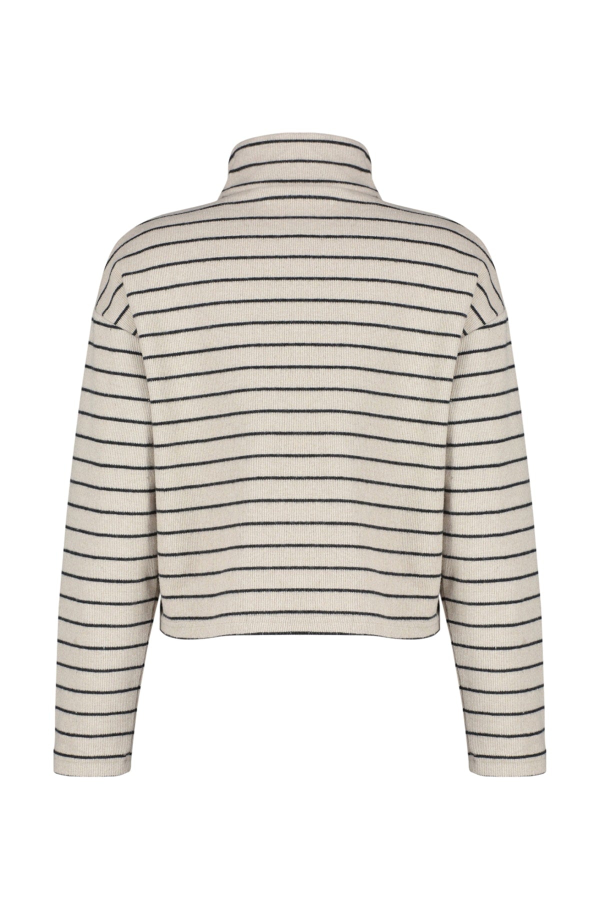 Açık Bej Çizgili Selanik Fermuarlı Dik Yaka Regular/Normal Kalıp Örme Sweatshirt TWOAW22SW0732