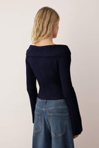 Lacivert Devrik Yaka Çift Fermuarlı Triko Hırka TWOAW26HI00282