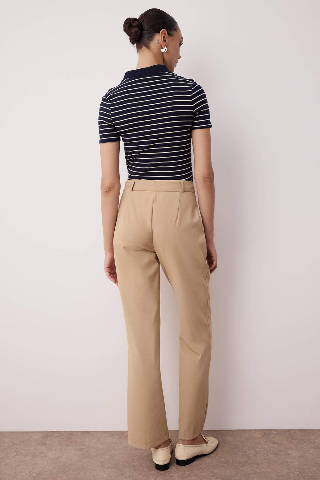 Açık Kahverengi Straight/Düz Kesim Yüksek Bel Nervür Dikişli Dokuma Pantolon TWOSS21PL0093