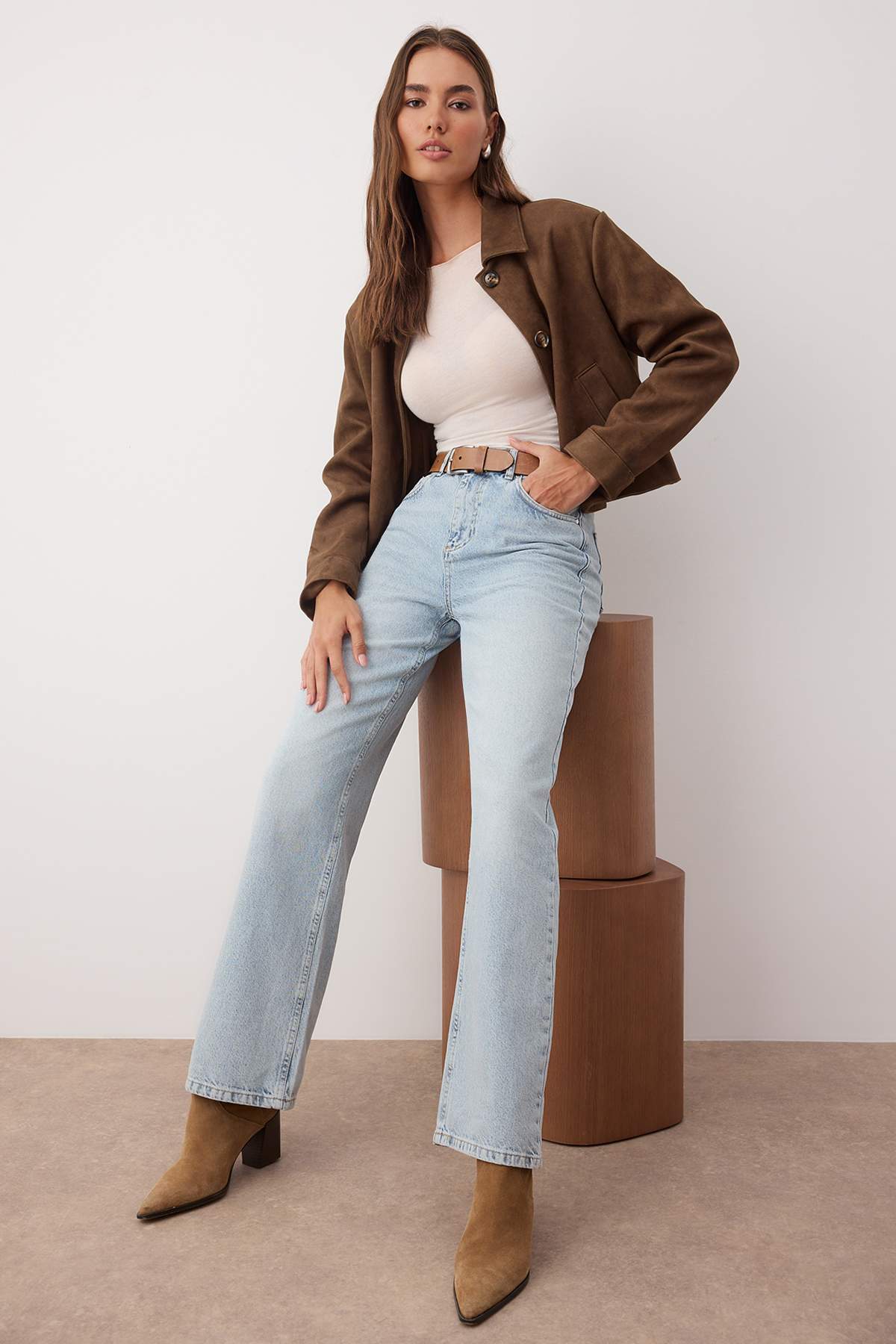 Açık Mavi-6001  Yüksek Bel Wide Leg Jeans TWOAW24JE00074