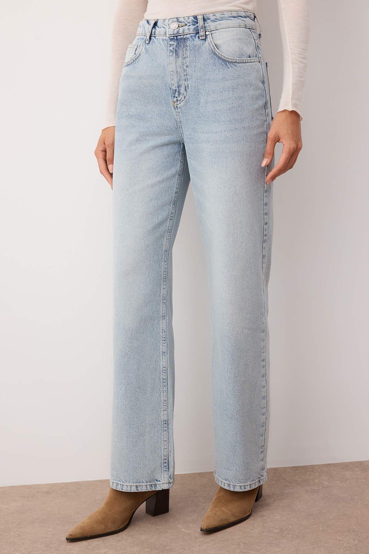Açık Mavi-6001  Yüksek Bel Wide Leg Jeans TWOAW24JE00074