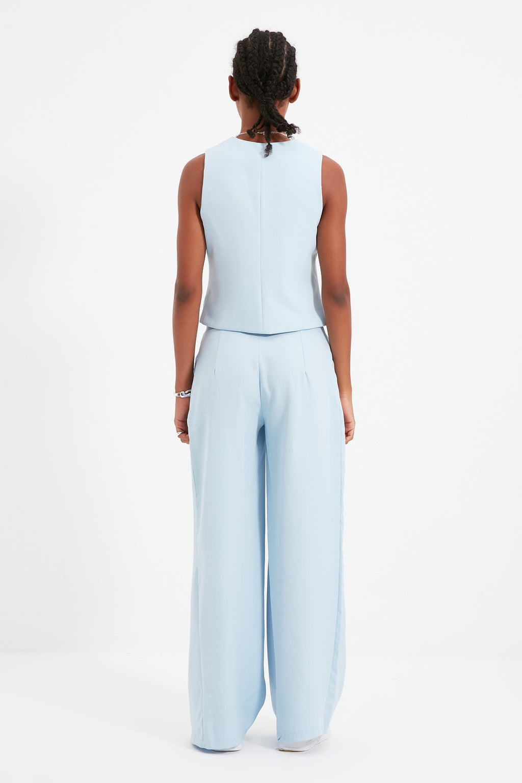 Açık Mavi Wide Leg/Geniş Paça Pilili Dokuma Kumaş Pantolon TWOSS21PL0189