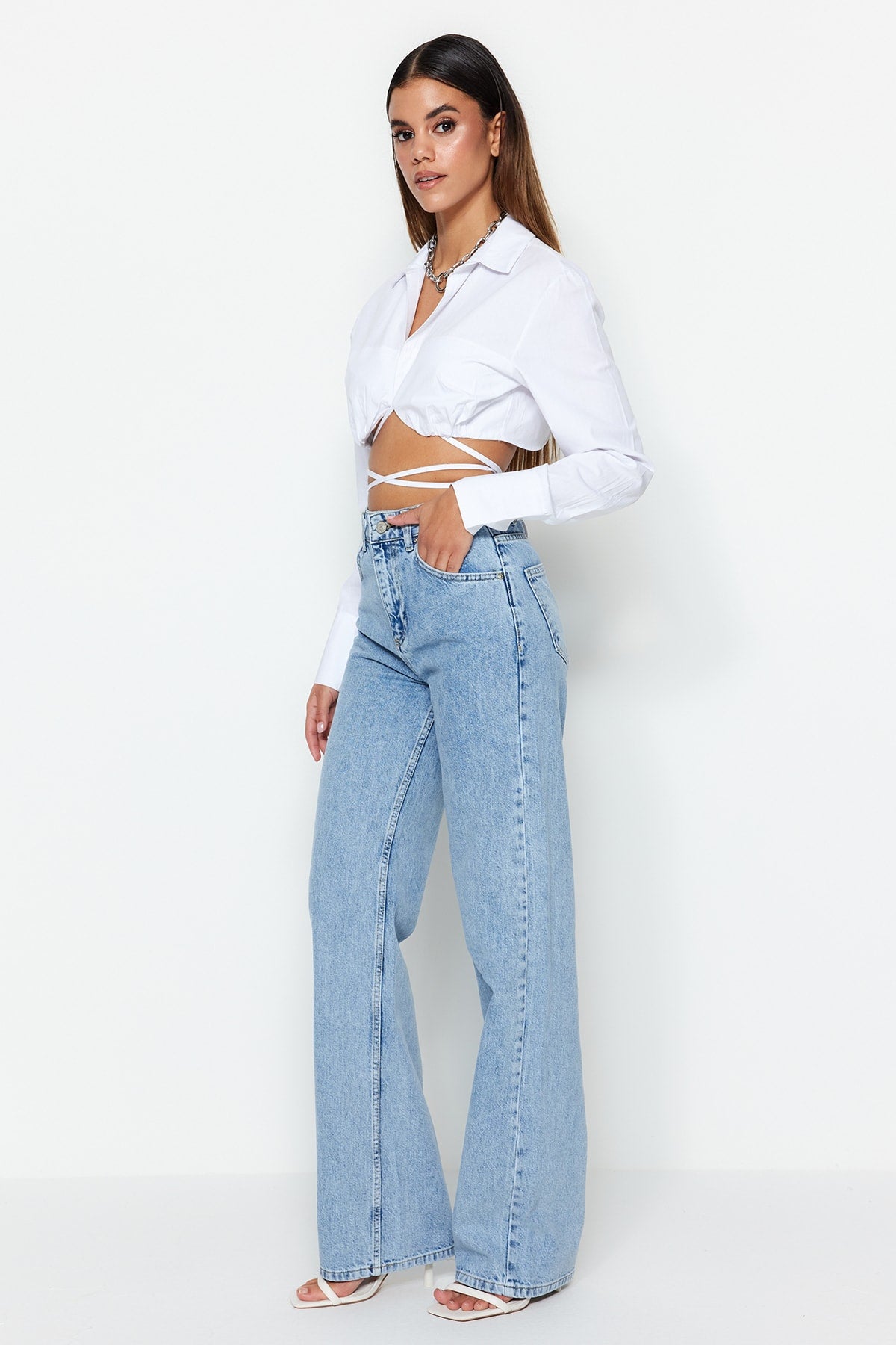 Açık Mavi Yüksek Bel Wide Leg Geniş Paça %100 Pamuk Non-Stretch Jeans TWOSS23JE00068 Secondary image