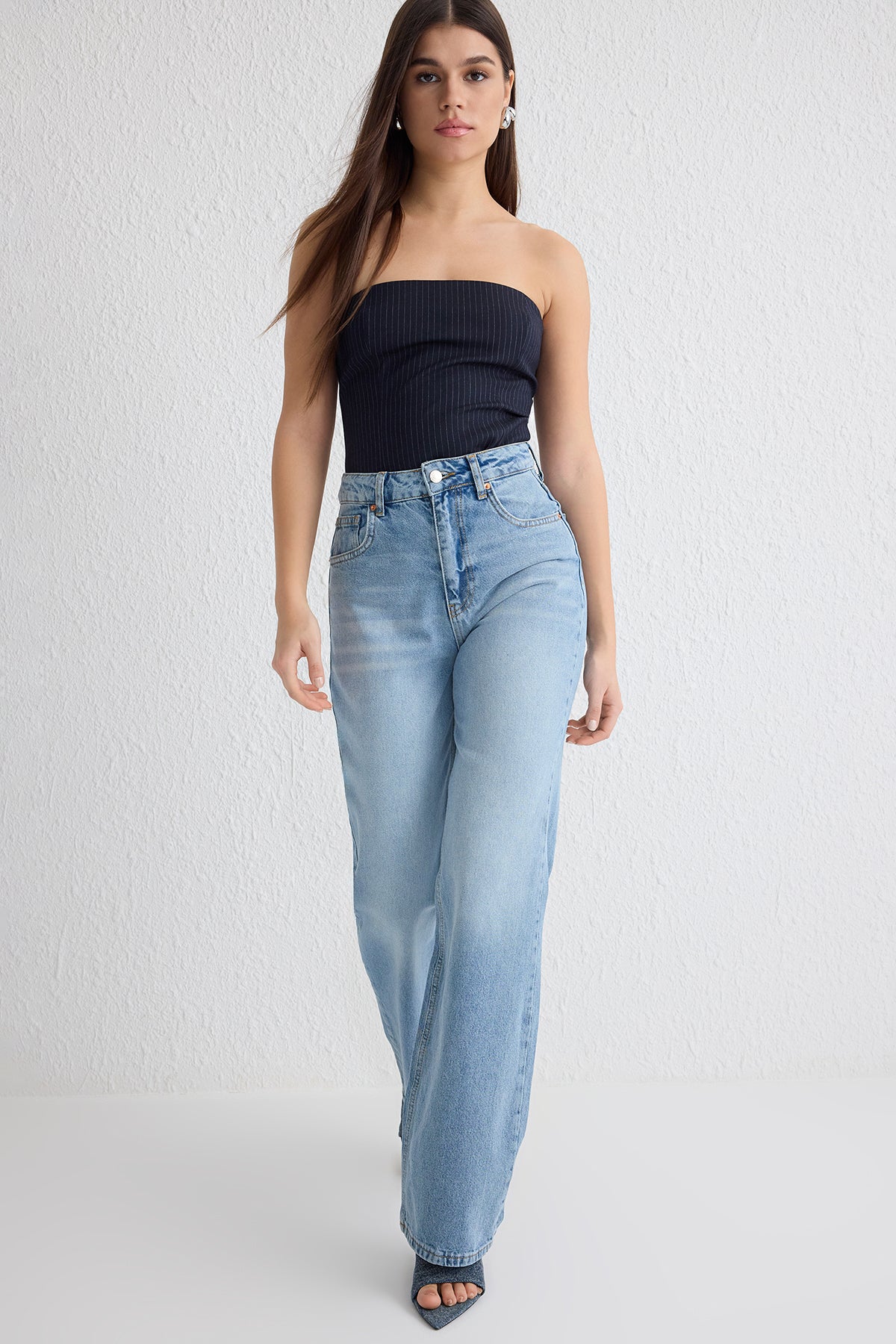 Açık Mavi Yüksek Bel Wide Leg Geniş Paça %100 Pamuk Non-Stretch Jeans TWOSS25JE00132 Main image