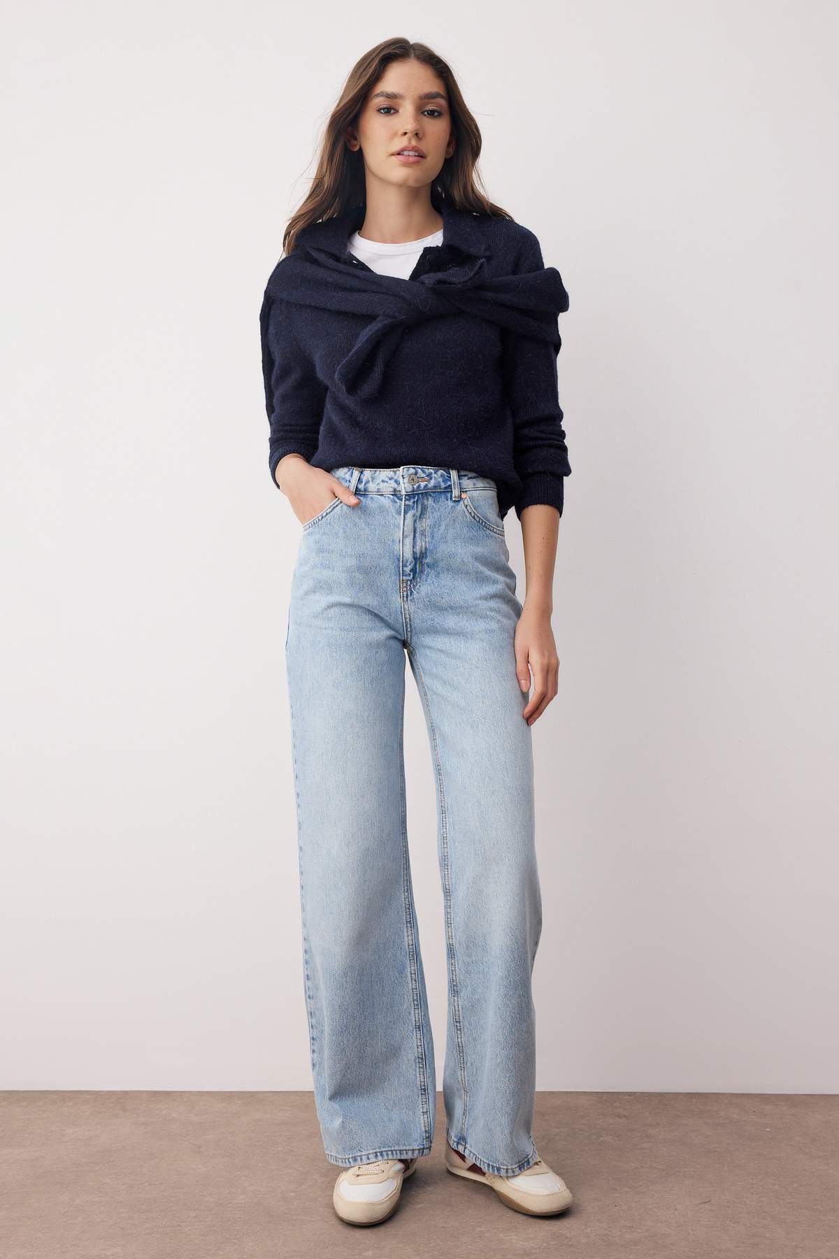 Açık Mavi Yüksel Bel Geniş Paça Wide Leg %100 Pamuk Non-Stretch Jeans TWOAW26JE00074