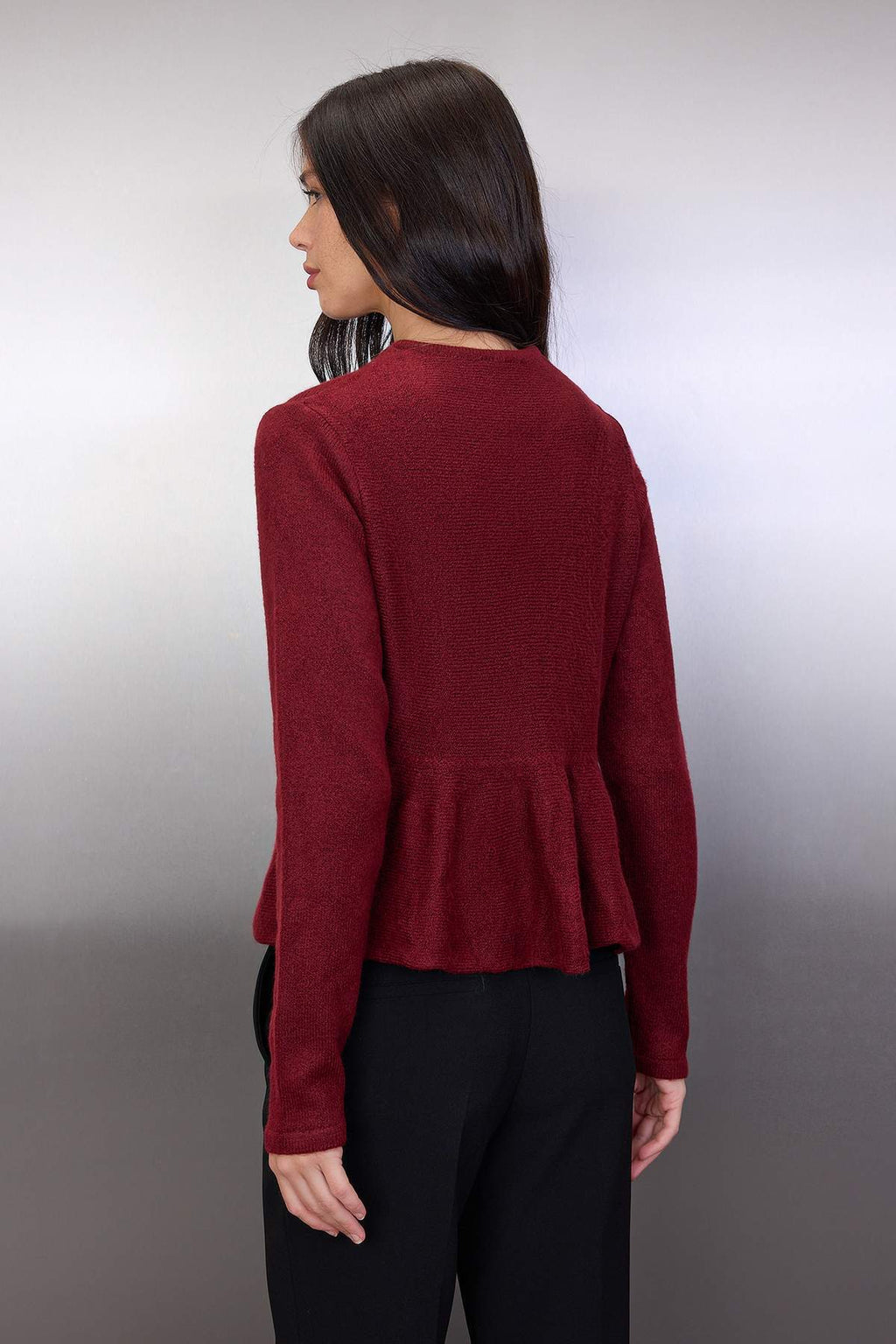 Bordo Bisiklet Yaka Etek Ucu Volanlı Triko Hırka TWOAW26HI00232