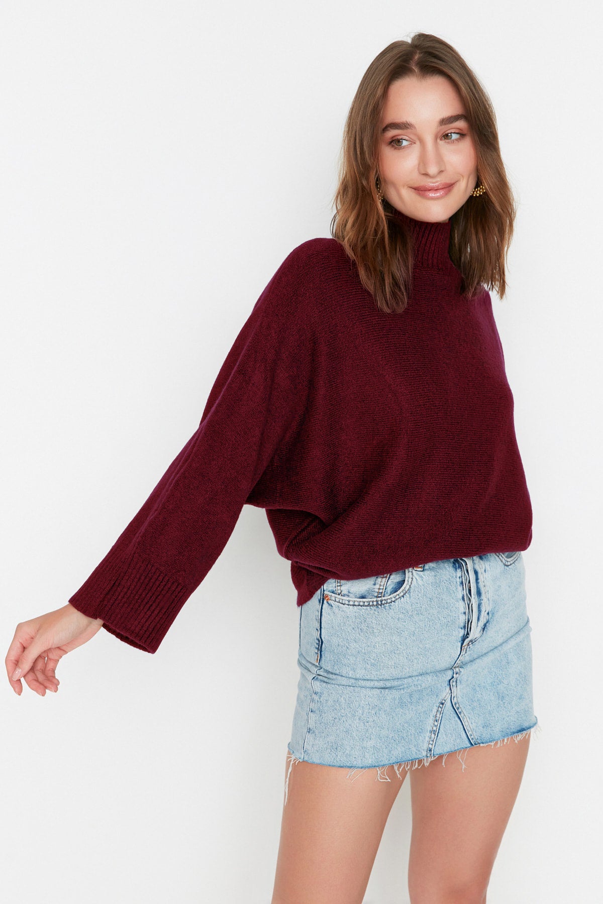 Bordo Yumuşak Dokulu Geniş Kalıp Triko Kazak TWOAW20KZ1059 Secondary image