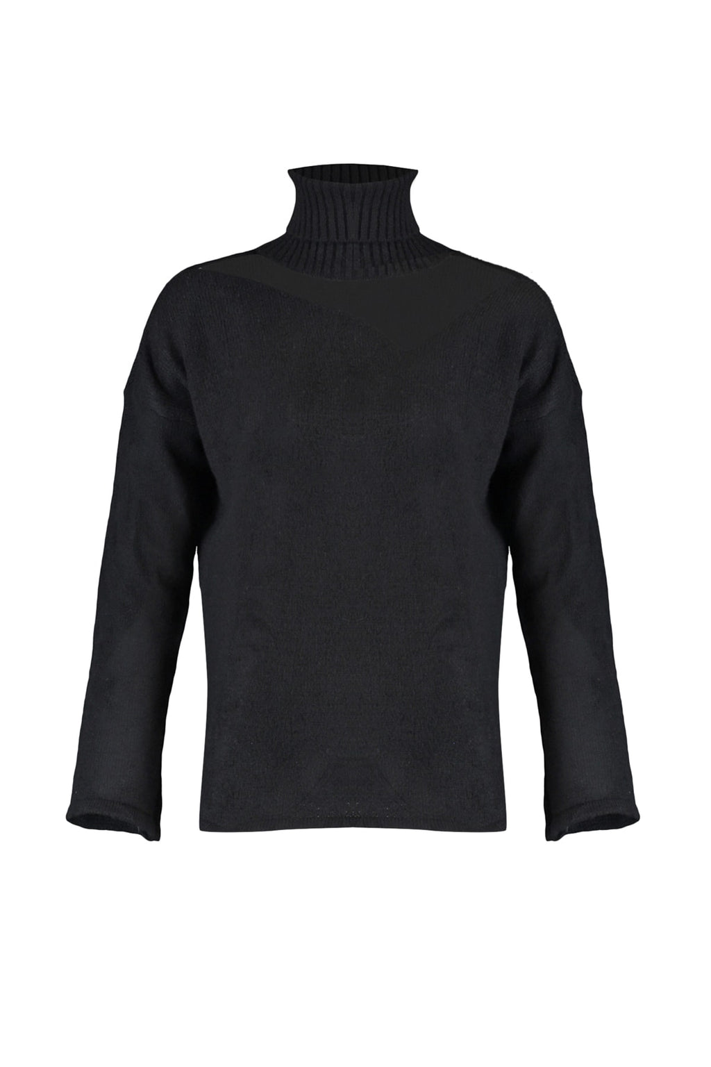 Siyah Yumuşak Dokulu Tül Detaylı Triko Kazak TWOAW20KZ1037