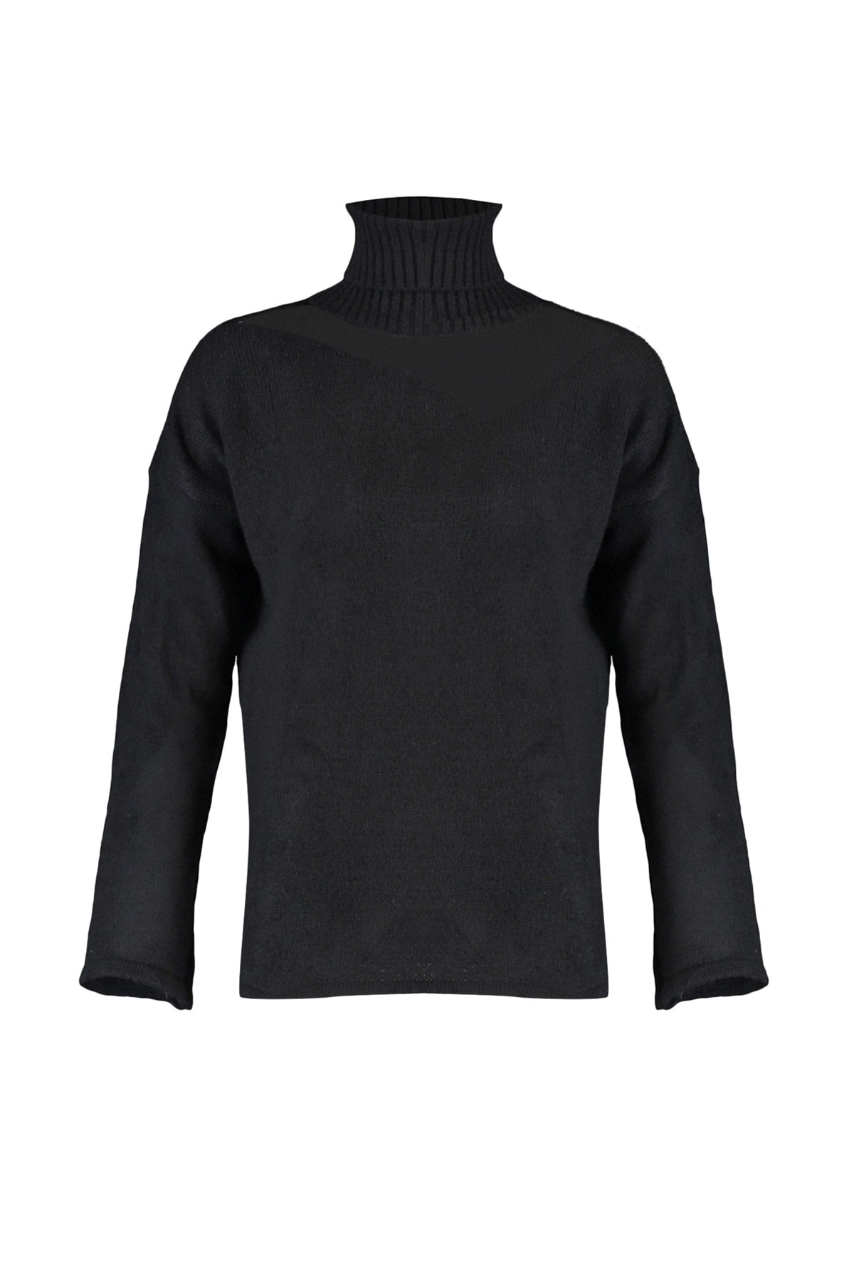 Siyah Yumuşak Dokulu Tül Detaylı Triko Kazak TWOAW20KZ1037