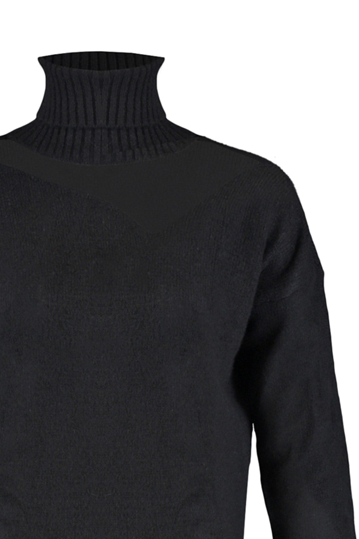 Siyah Yumuşak Dokulu Tül Detaylı Triko Kazak TWOAW20KZ1037