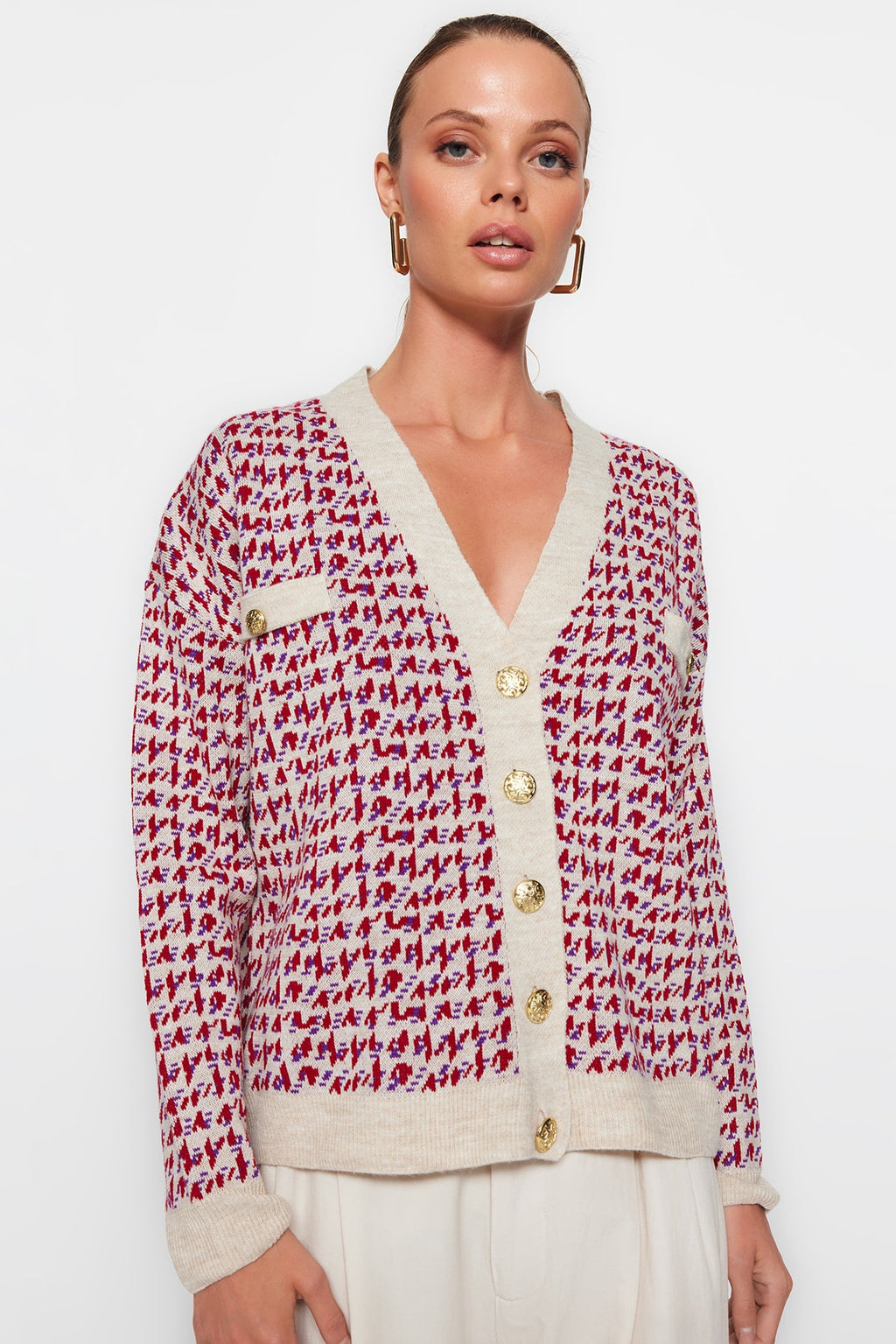 Bej Geniş Kalıp Triko Hırka TWOAW22HI0268