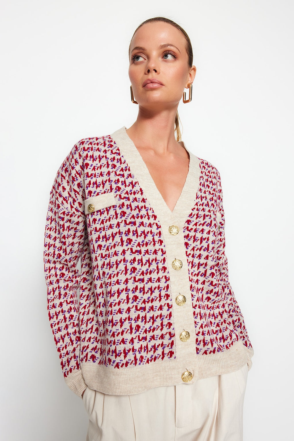 Bej Geniş Kalıp Triko Hırka TWOAW22HI0268