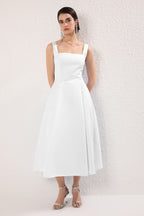 Beyaz A-Kesim Saten Dokuma Şık Abiye Gece Mezuniyet Elbisesi TPRAW25EL00040