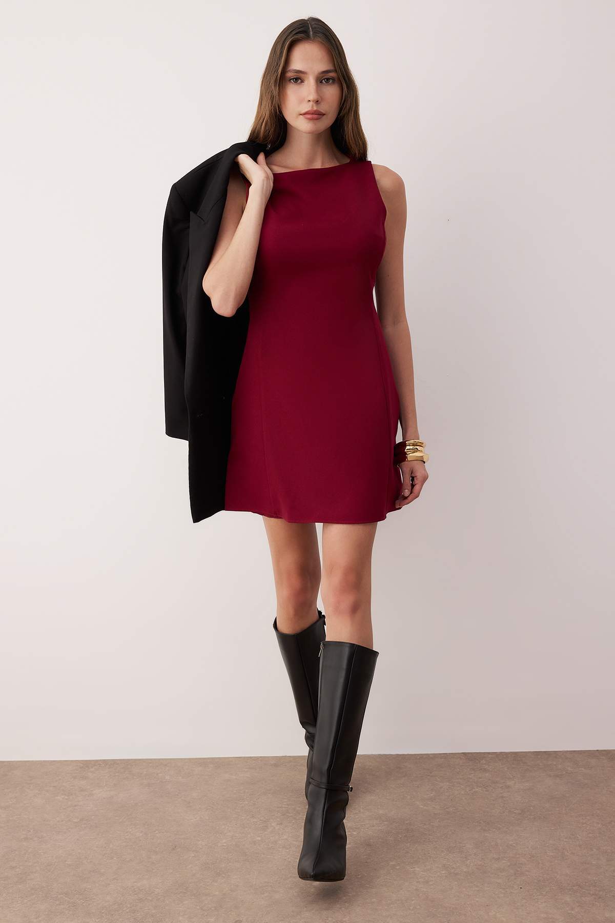 Bordo A-Kesim Mini Dokuma Elbise TWOAW25EL00192