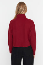 Bordo Selanik/Triko Görünümlü Fermuarlı Yaka Regular/Normal Kalıp Örme Sweatshirt TWOAW22SW0732