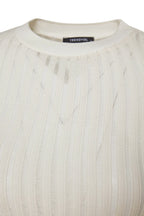 Ekru Transparan Triko Görünümlü Kumaş Regular Boy Bisiklet Yaka Örme Bluz TWOAW24BZ00094