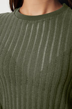 Haki Transparan Triko Görünümlü Kumaş Regular Boy Bisiklet Yaka Örme Bluz TWOAW24BZ00094