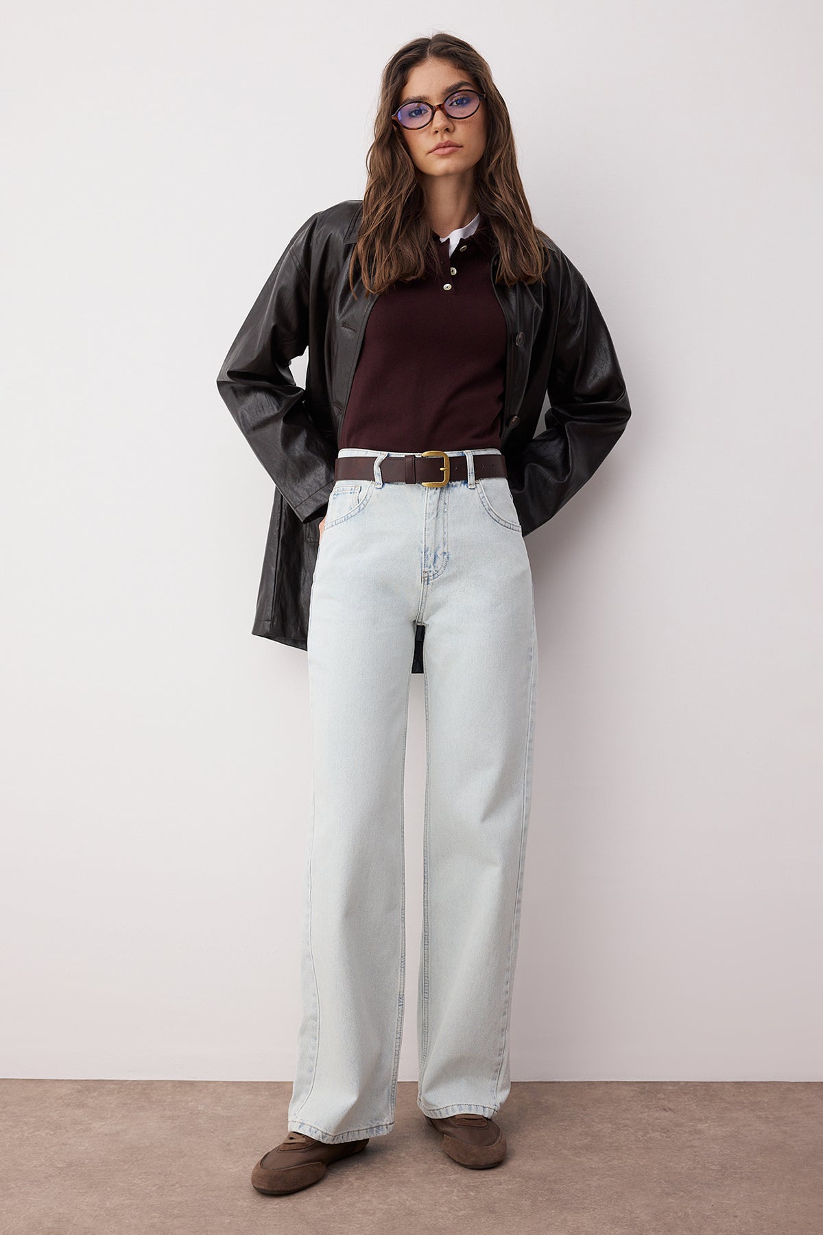 Buz Mavisi Yüksek Bel Wide Leg Geniş Paça %100 Pamuk Non-Stretch Jeans TWOSS23JE00068 Main image