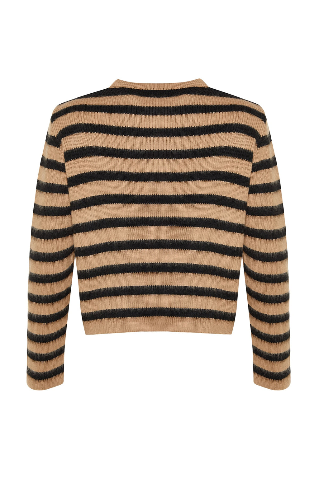 Camel Yumuşak Dokulu Çizgili Ceket Görünümlü Triko Hırka TWOAW24HI00040