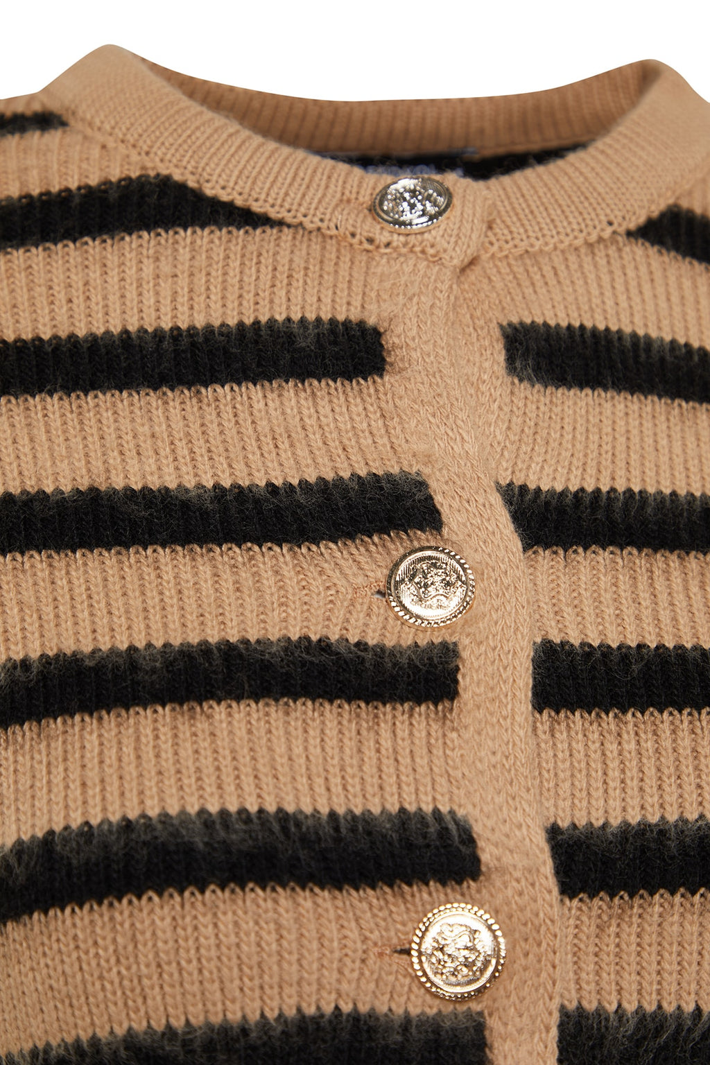 Camel Yumuşak Dokulu Çizgili Ceket Görünümlü Triko Hırka TWOAW24HI00040