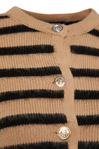 Camel Yumuşak Dokulu Çizgili Ceket Görünümlü Triko Hırka TWOAW24HI00040