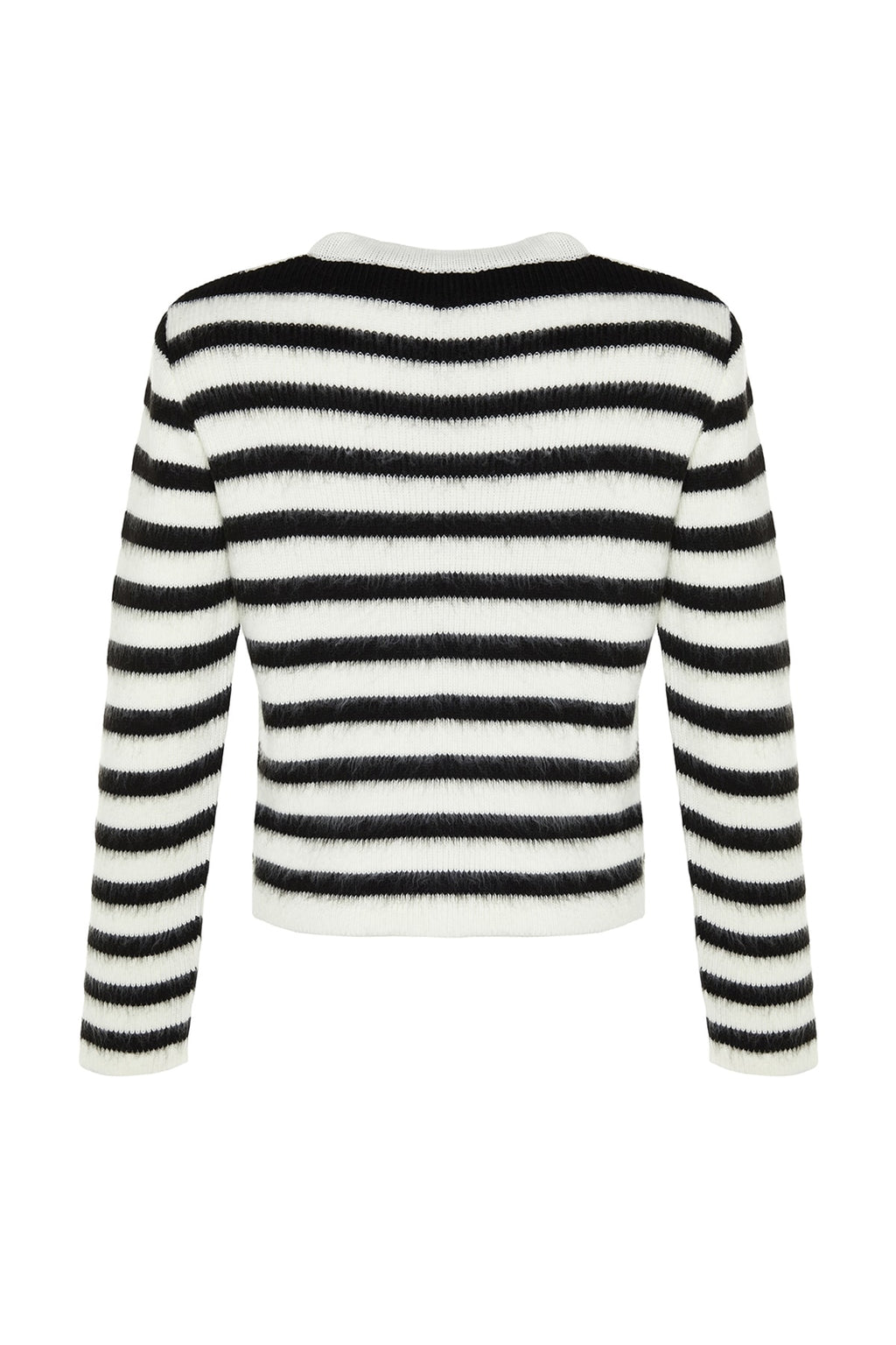 Ekru Yumuşak Dokulu Çizgili Fitted Triko Hırka TWOAW24HI00040