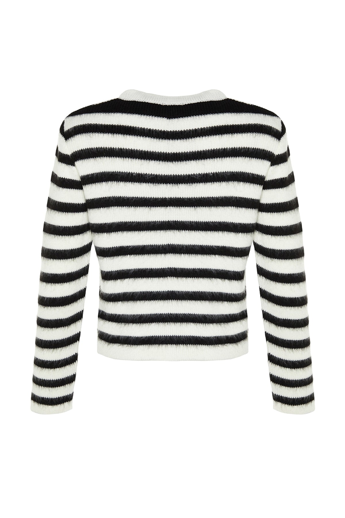 Ekru Yumuşak Dokulu Çizgili Fitted Triko Hırka TWOAW24HI00040