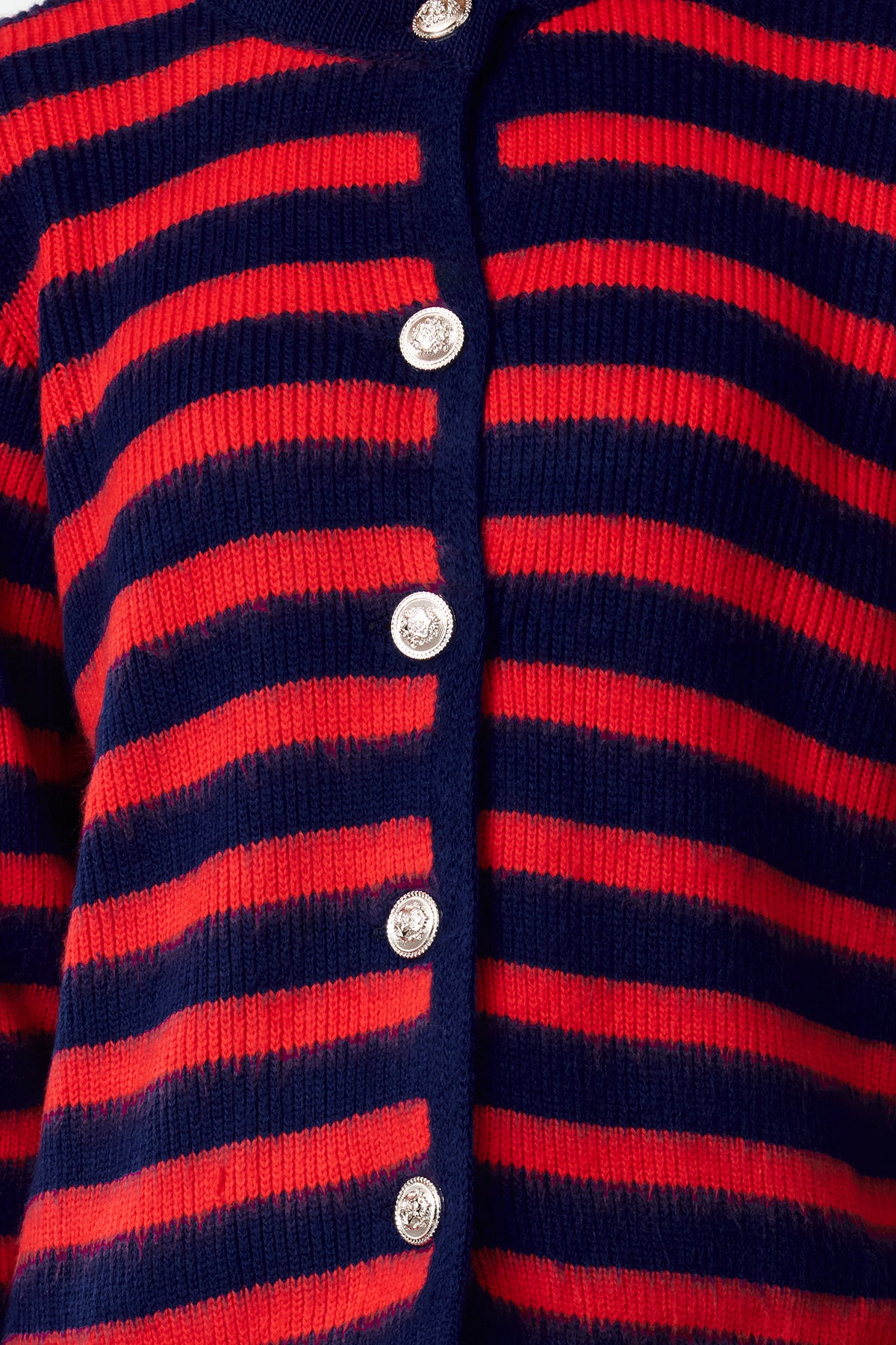 Lacivert Yumuşak Dokulu Çizgili Fitted Triko Hırka TWOAW24HI00040