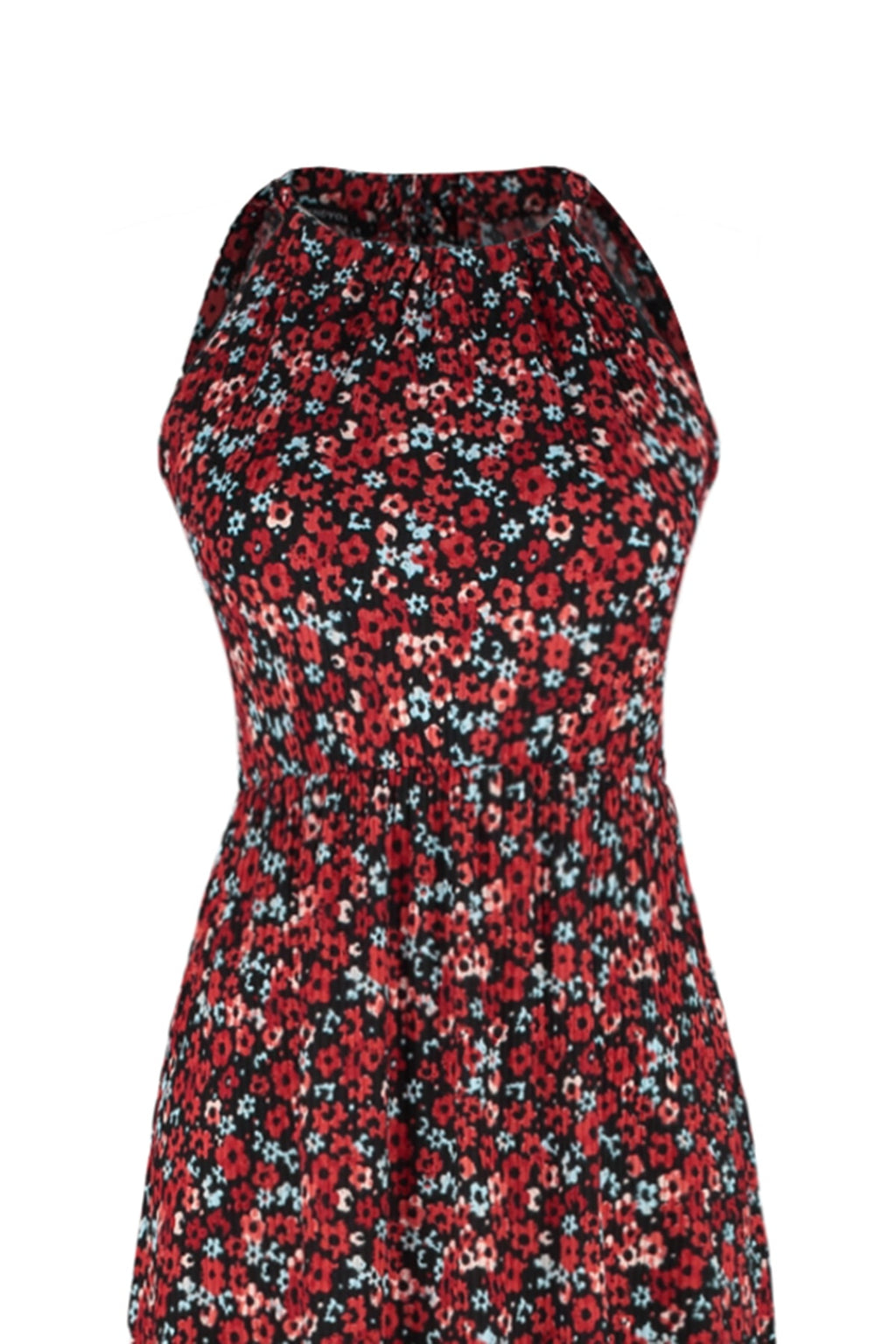 Çok Renkli Çiçek Desenli Boyundan Bağlamalı Baskılı A-Line Maxi Örme Elbise TWOSS23EL00705