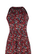 Çok Renkli Çiçek Desenli Boyundan Bağlamalı Baskılı A-Line Maxi Örme Elbise TWOSS23EL00705