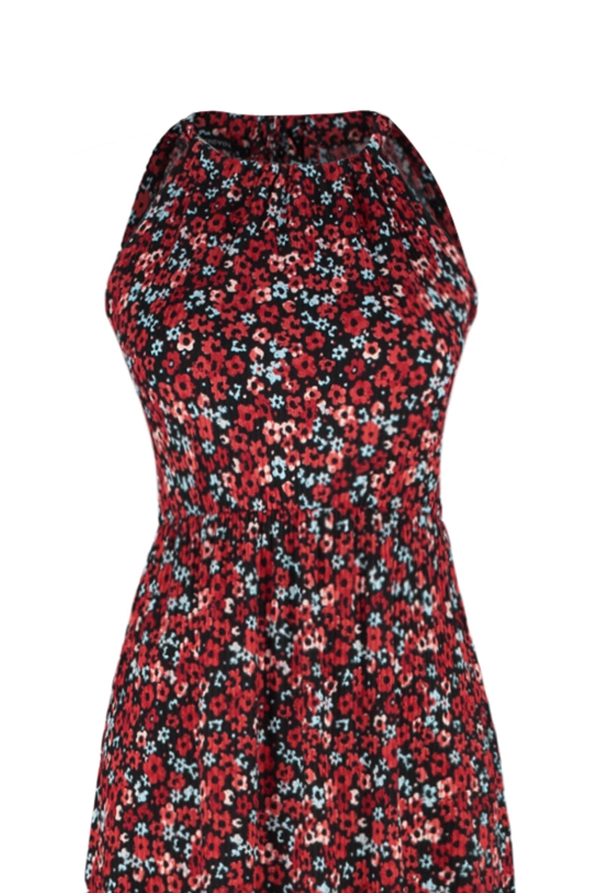 Çok Renkli Çiçek Desenli Boyundan Bağlamalı Baskılı A-Line Maxi Örme Elbise TWOSS23EL00705