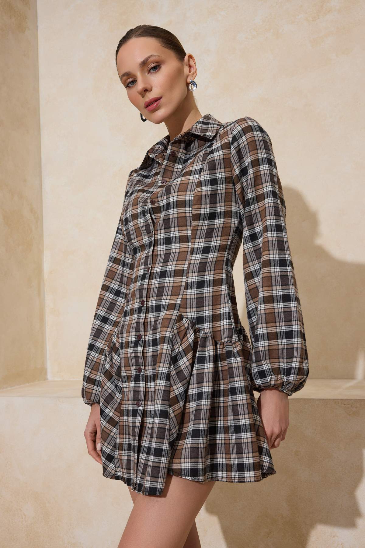 Çok Renkli Ekoseli Süper Süper Mini Dokuma Elbise TWOAW26EL00381 Secondary image