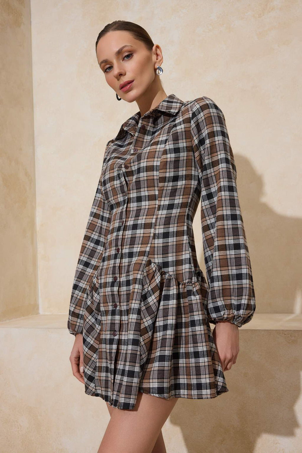 Çok Renkli Ekoseli Süper Süper Mini Dokuma Elbise TWOAW26EL00381