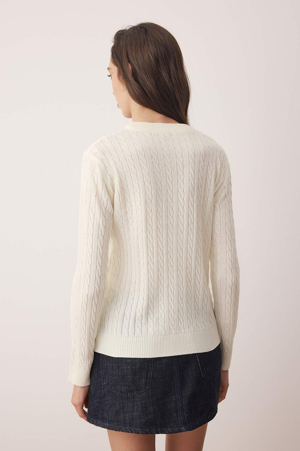 Ekru At Nakışlı Saç Örgü İnce Triko Kazak TWOAW26KZ00122