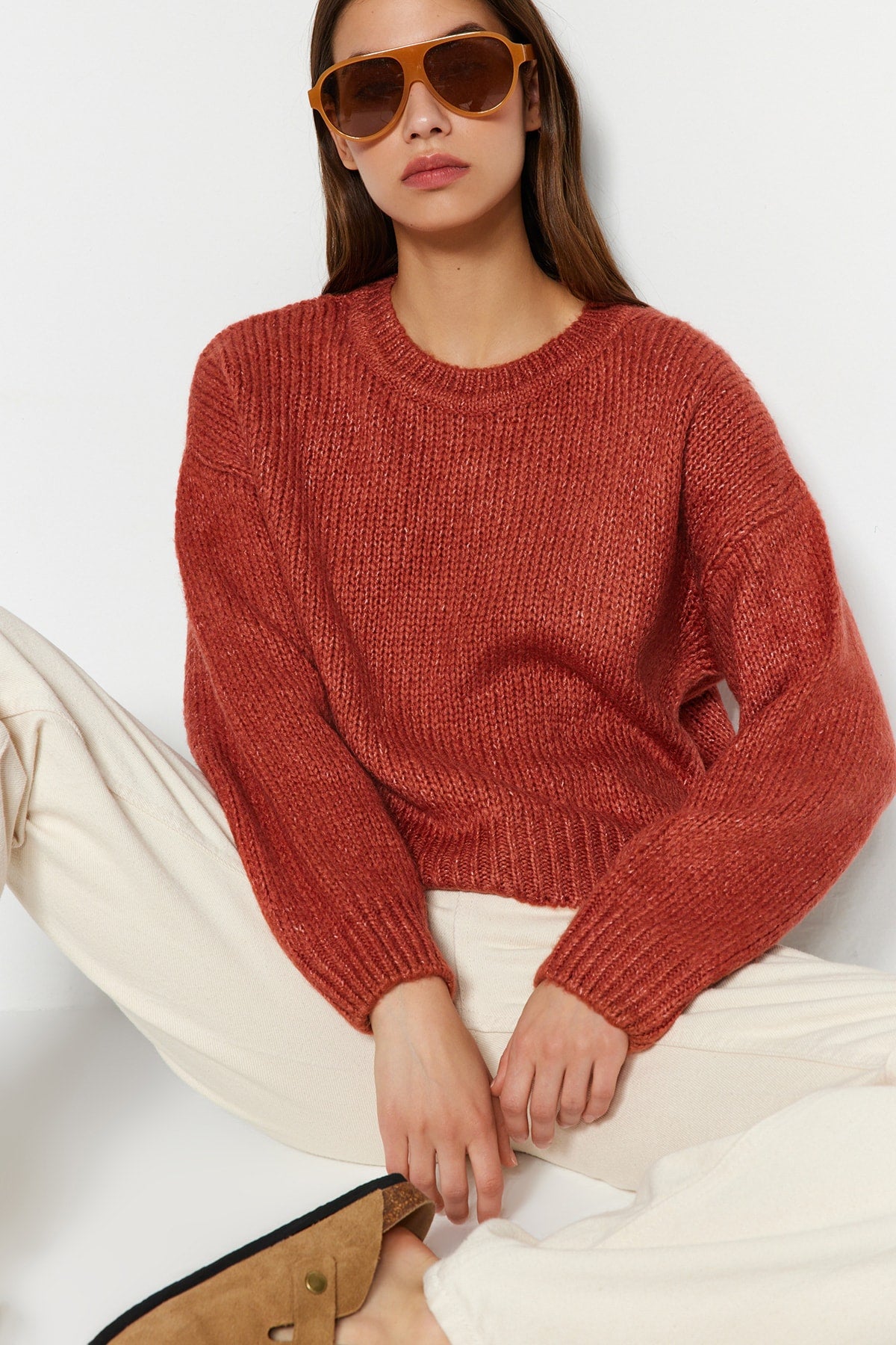 Kiremit Geniş Kalıp Yumuşak Dokulu Basic Triko Kazak TWOAW23KZ00185 Secondary image