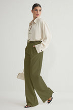 Açık Haki Pilili Wide Leg/Geniş Paça Pantolon TWOAW25PL00109 Palazzo