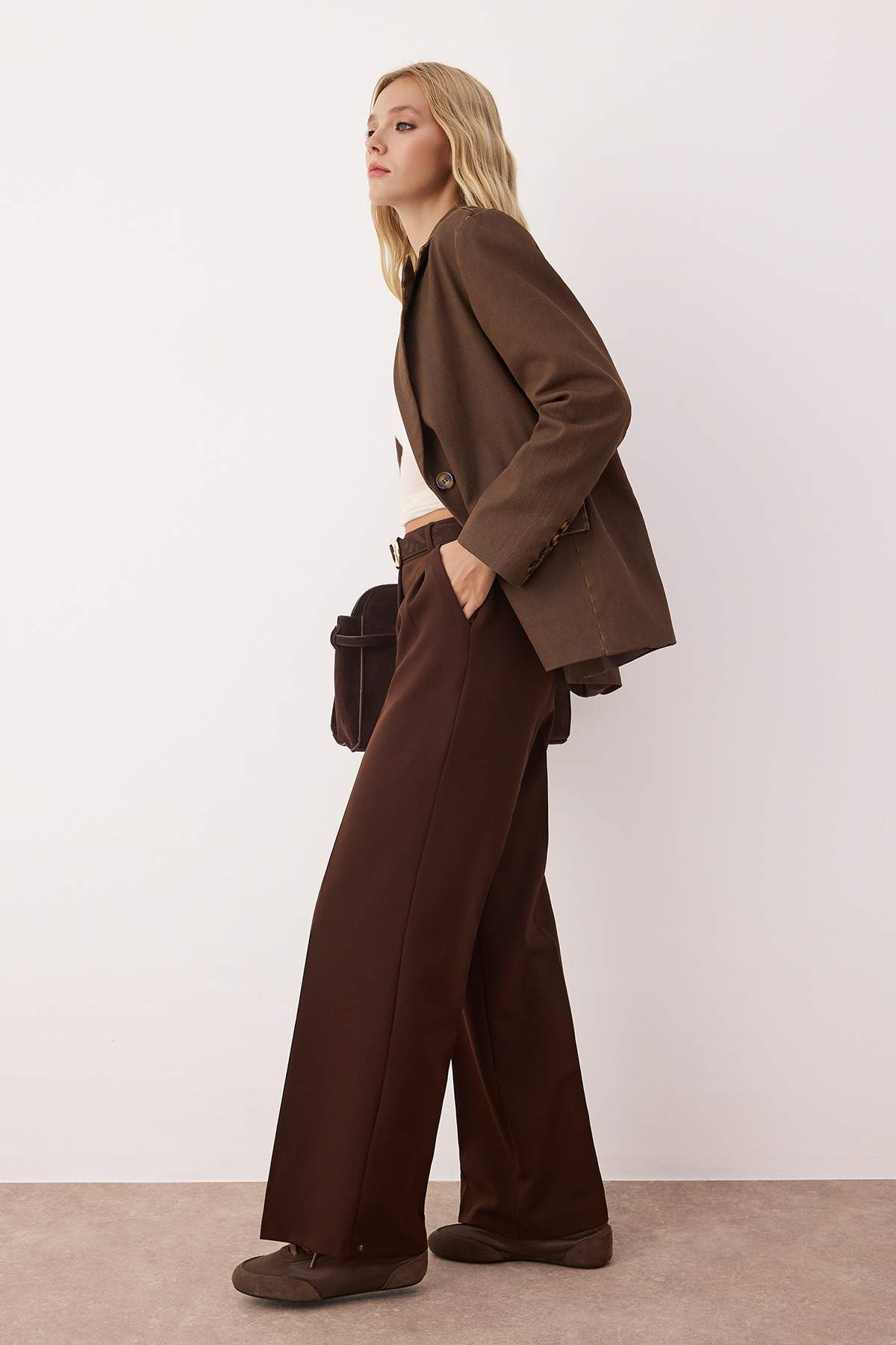 Kahverengi Pilili Wide Leg/Geniş Paça Pantolon TWOAW25PL00109