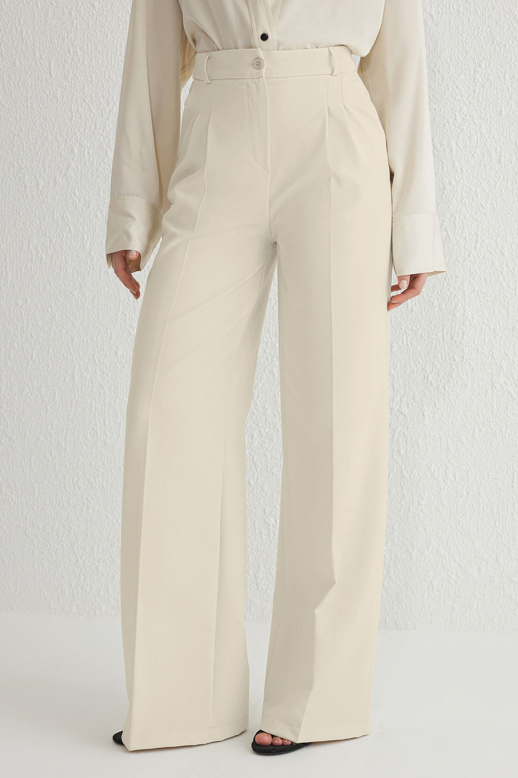 Ekru Pilili Wide Leg/Geniş Paça Dokuma Pantolon TWOAW25PL00109 Palazzo