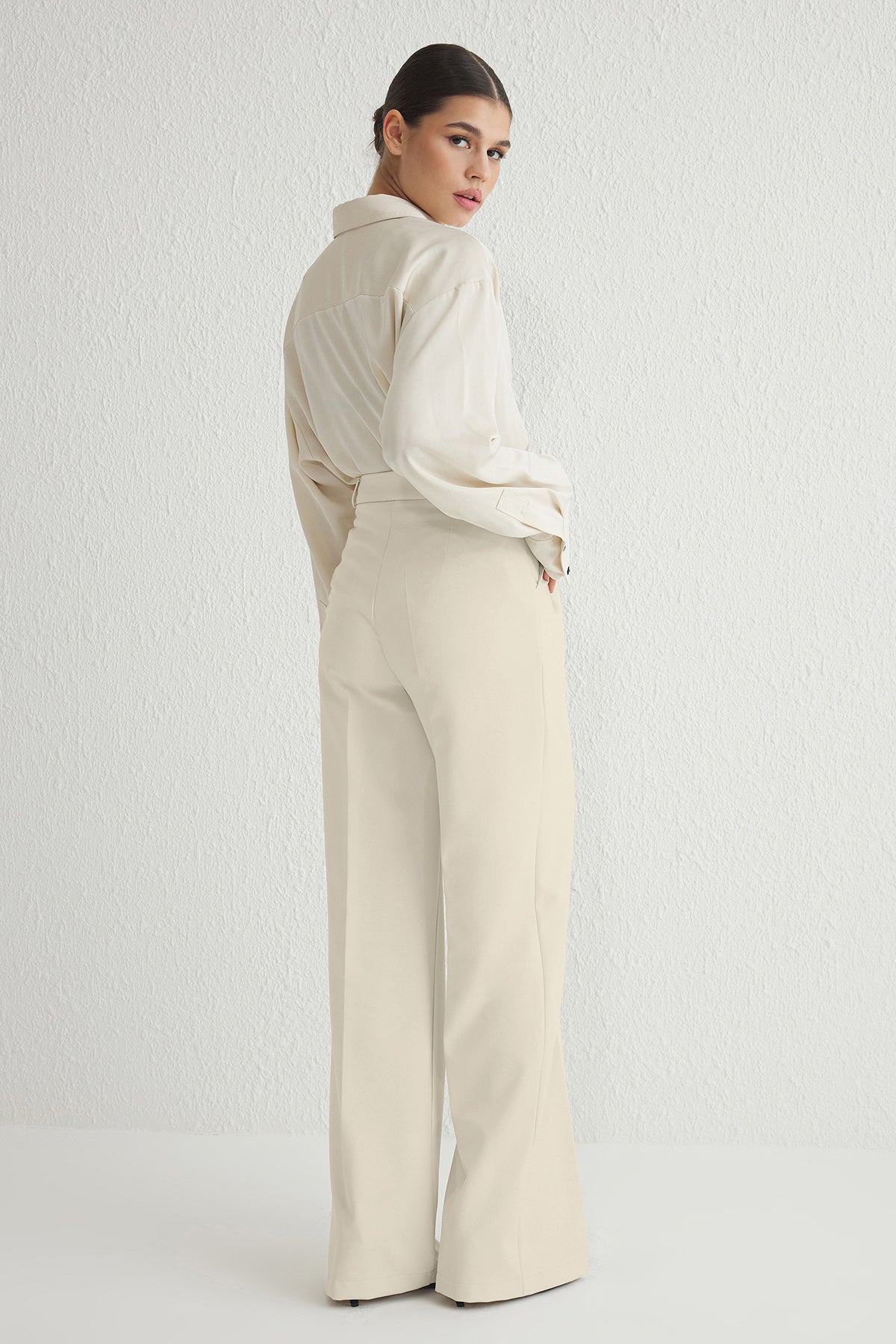 Ekru Pilili Wide Leg/Geniş Paça Dokuma Pantolon TWOAW25PL00109 Palazzo