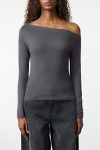 Antrasit Düz Premium Yumuşak Kumaşlı Fitted/Vücuda Oturan Kayık Yaka Örme Bluz TWOAW24BZ00227
