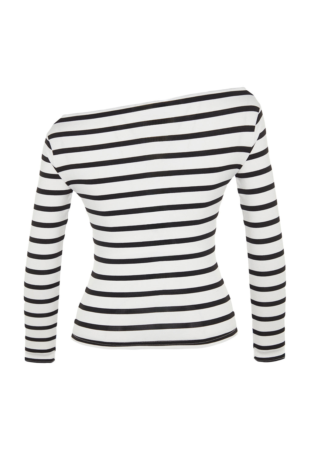 Siyah Beyaz Çizgili Premium Yumuşak Kumaşlı Fitted Kayık Yaka Esnek Örme Bluz TWOAW24BZ00227
