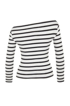 Siyah Beyaz Çizgili Premium Yumuşak Kumaşlı Fitted Kayık Yaka Esnek Örme Bluz TWOAW24BZ00227