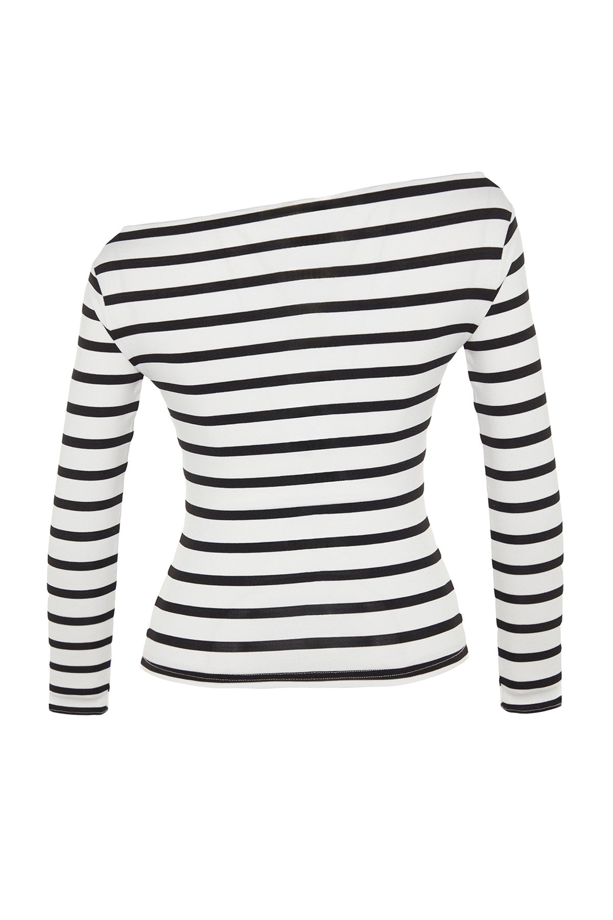 Siyah Beyaz Çizgili Premium Yumuşak Kumaşlı Fitted Kayık Yaka Esnek Örme Bluz TWOAW24BZ00227