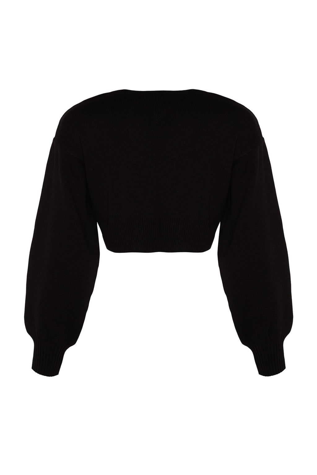 Siyah Süper Crop Basic Fiyonklu Triko Hırka TWOAW24HI00315