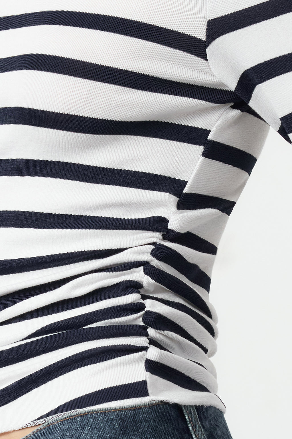 Lacivert*001 Çizgili Fitted/Vücuda Oturan Büzgü/Drape Detaylı Esnek  Örme Bluz TWOAW25BZ00225