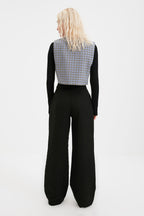 Siyah Yüksek Bel Wide Leg/Geniş Paça Pileli Dokuma Kumaş Pantolon TWOAW21PL0076
