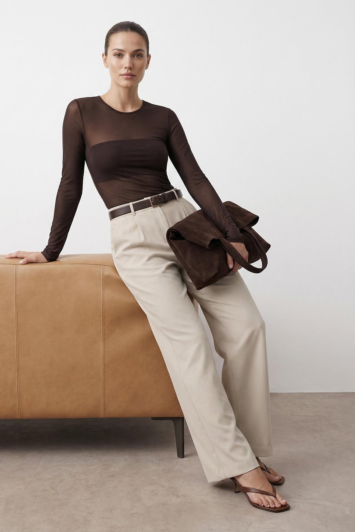 Taş Yüksek Bel Wide Leg Geniş Paça Pilili Dokuma Kumaş Pantolon TWOAW21PL0076