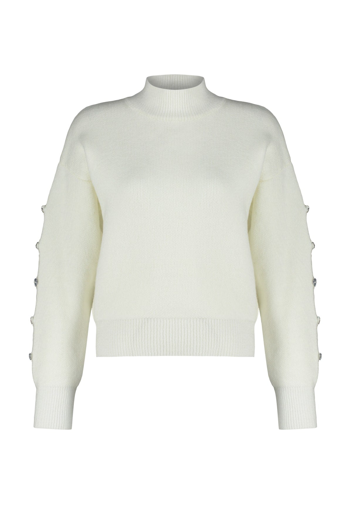 Ekru Yumuşak Dokulu Düğme Detaylı Triko Kazak TWOAW24KZ00384