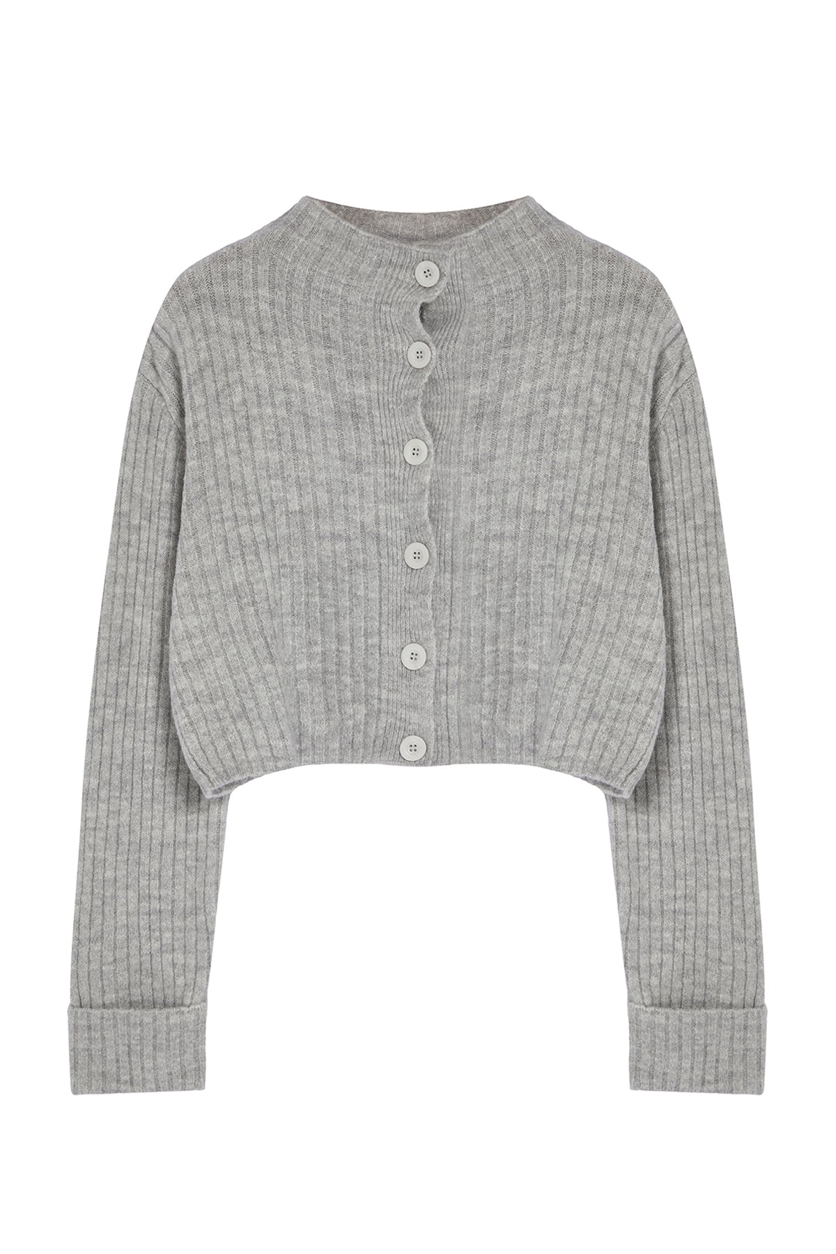 Gri Crop Yumuşak Dokulu Dik Yaka Triko Hırka TWOAW22HI0174