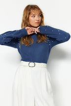 Mavi İnci Detaylı Bisiklet Yaka Triko Kazak TWOAW22KZ1493